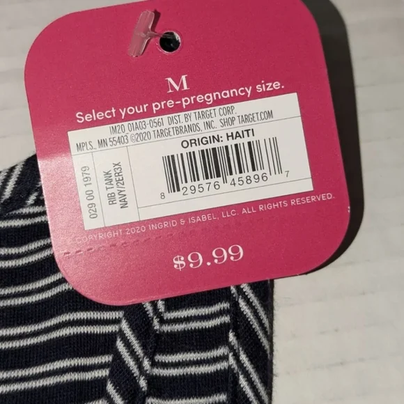 Isabel Maternity Round Neck Tank Top Blue Striped NWT 25.25" Length Medium - Picture 5 of 6